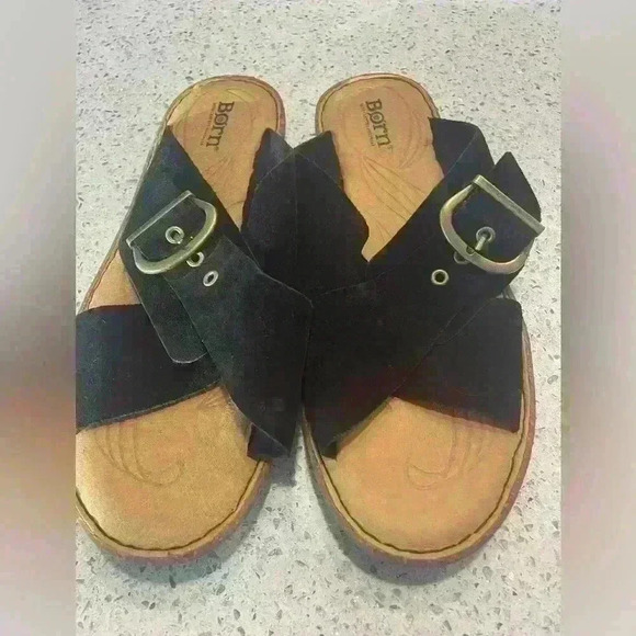 Born  Rio Sandals Women's Size 9  Black Suede Leather Buckle Cross Straps - Picture 1 of 6